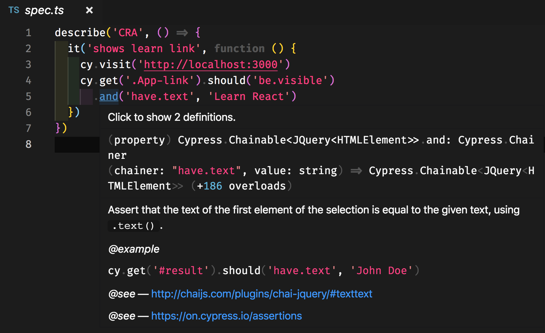 Cypress Typescript Test Example